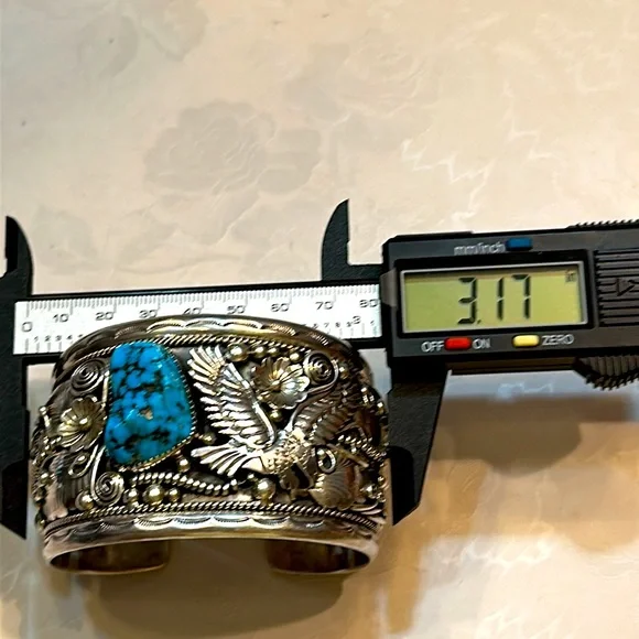 Vintage Navajo G James Signed Kingman Turquoise Silver Cuff Bracelet Heavy🔥🔥🔥 - Picture 11 of 16